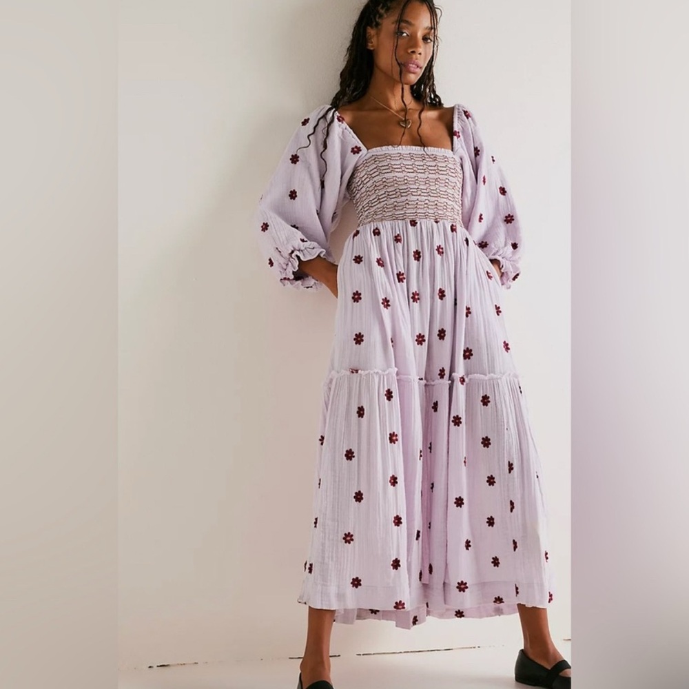Free People Dahlia Embroidered Maxi Dress Lilac Purple Size M